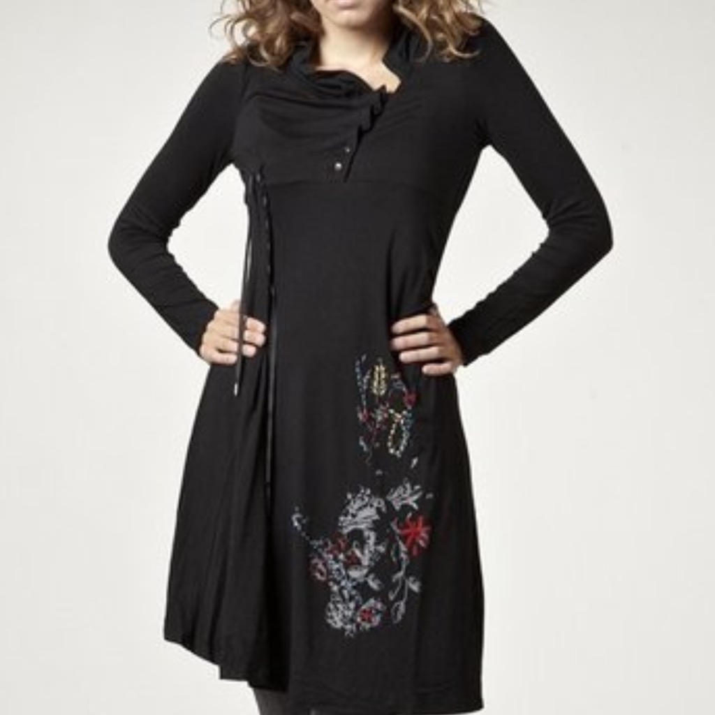 Black Asymmetrical Long Sleeve Dress Medium
